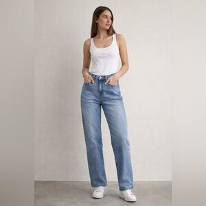 Sene Womans Loose Straight Stretch Jeans — High Rise Ankle Sz 4/6 Stretch Denim